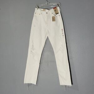 levi's 501 Raw Hem Distressed High Rise Straight Leg Jeans White Sz 28X32